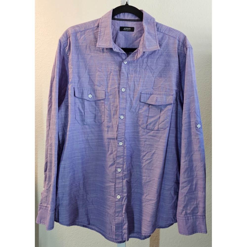 Alfani Regular Fit Mens Long Sleeve Purple Button Down Dress Casual Shirt
